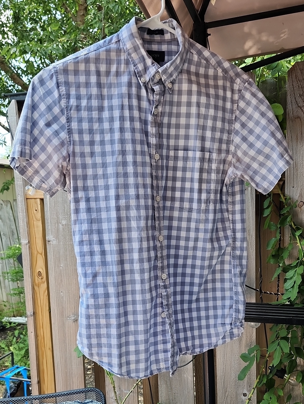 J. Crew Light Blue & White Short-Sleeve Gingham Button-Down Shirt